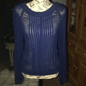 ONE FINE DAVE NAVY SHEER BLOUSE